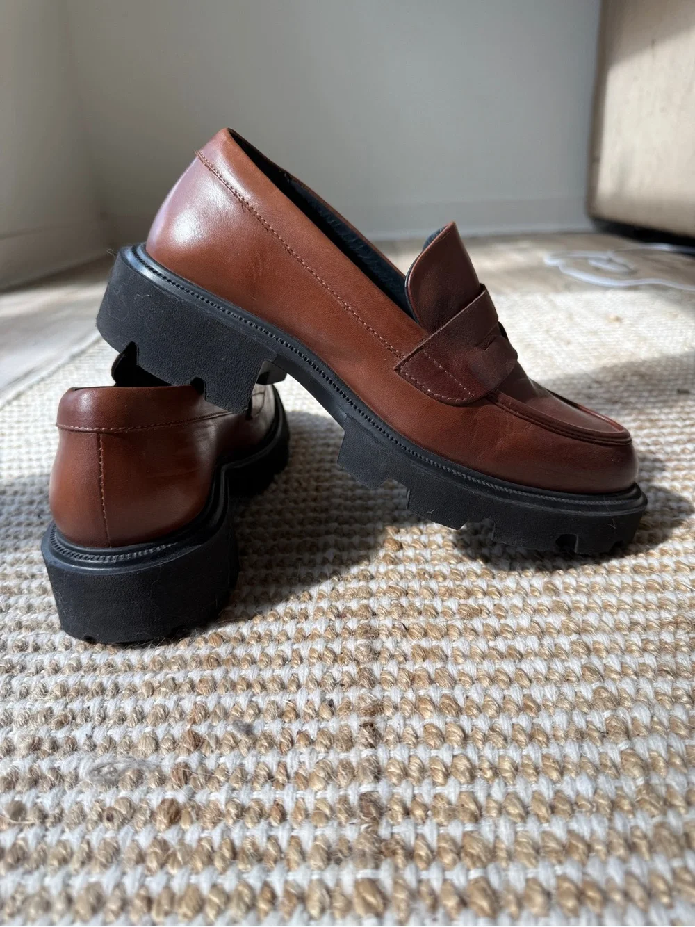 Miz Mooz Toni Lug Sole Penny Loafers in Brandy - Like New